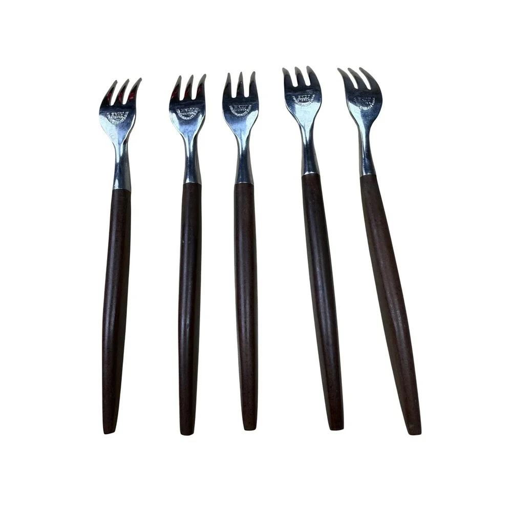 5 Ekco Eterna Forged Stainless Appetizer Forks Canoe Muffin Flatware MCM Japan